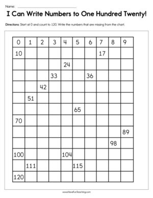 I Can Write Numbers to One Hundred Twenty Worksheet