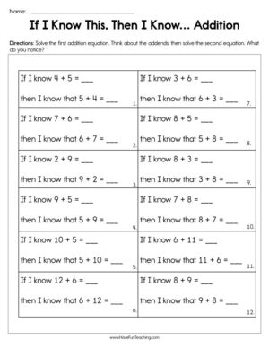 If I Know This Then I Know Addition Worksheet