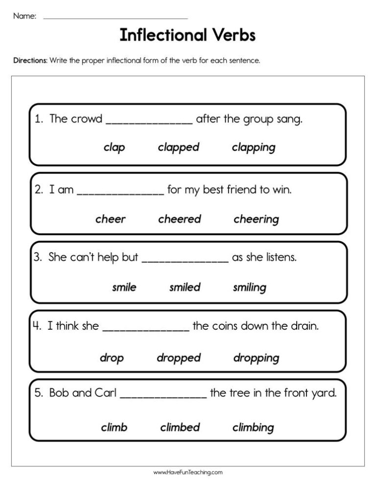 Inflectional Verbs Worksheet