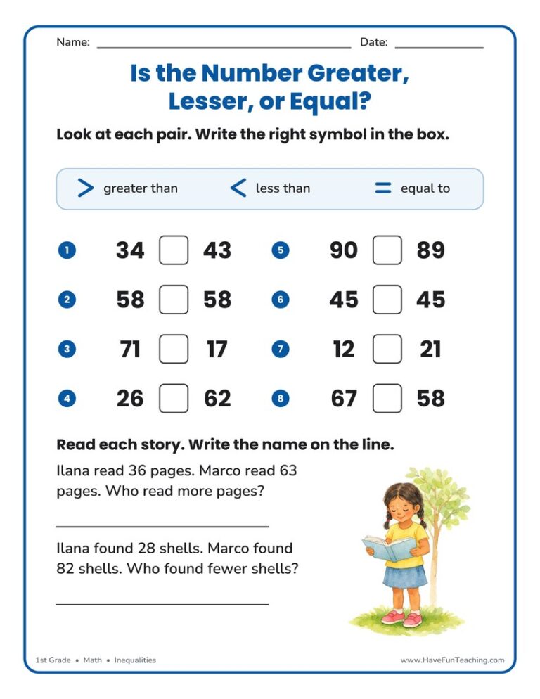 Is the Number Greater Lesser or Equal Worksheet