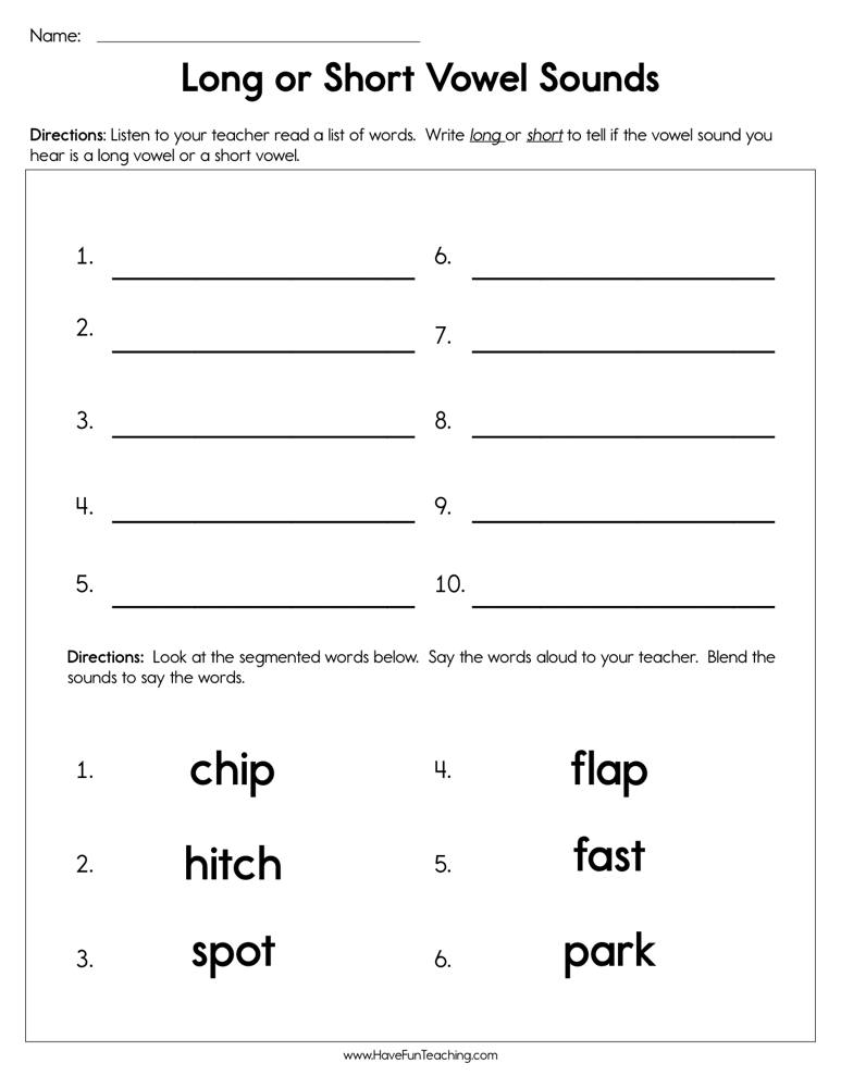 Long or Short Vowel Sounds Worksheet • Have Fun Teaching
