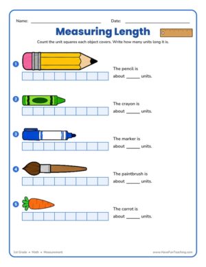 1st grade measuring length worksheet with unit squares