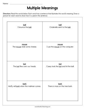 Multiple Meanings Worksheet