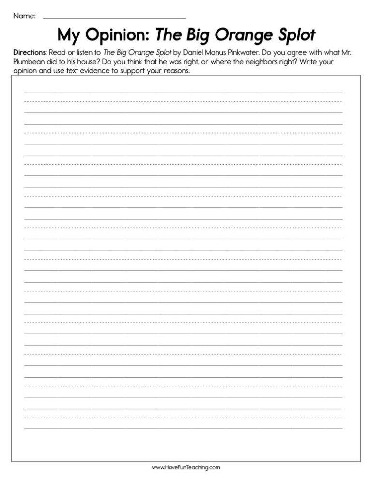 My Opinion The Big Orange Splot Worksheet