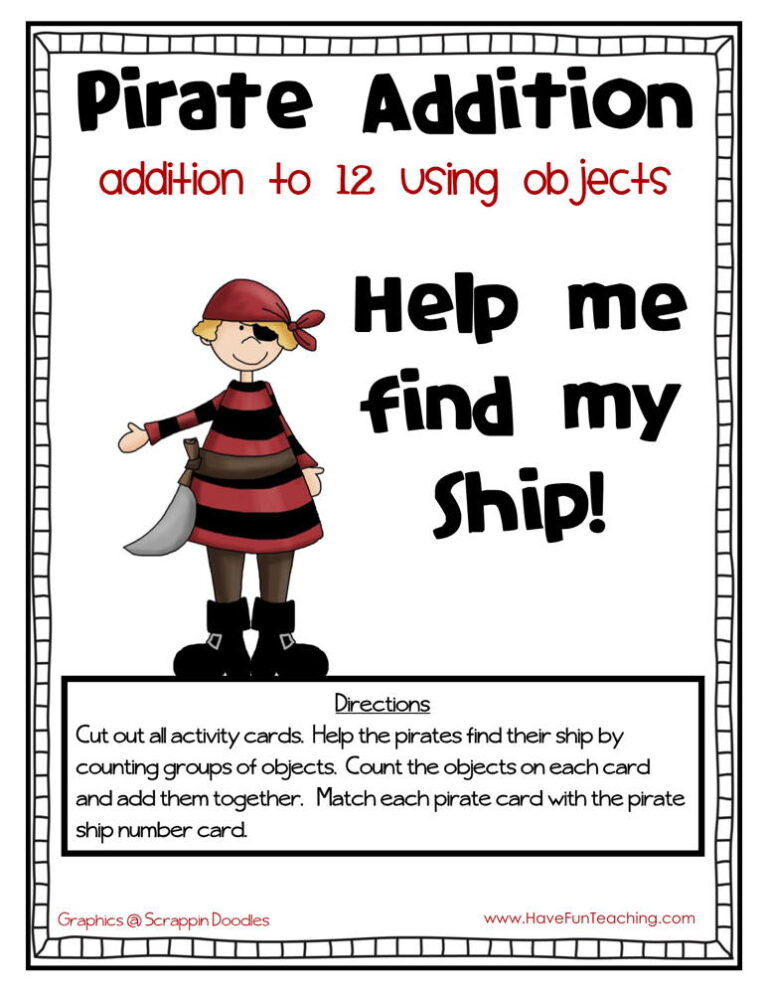 Pirate Addition to 12 Activity