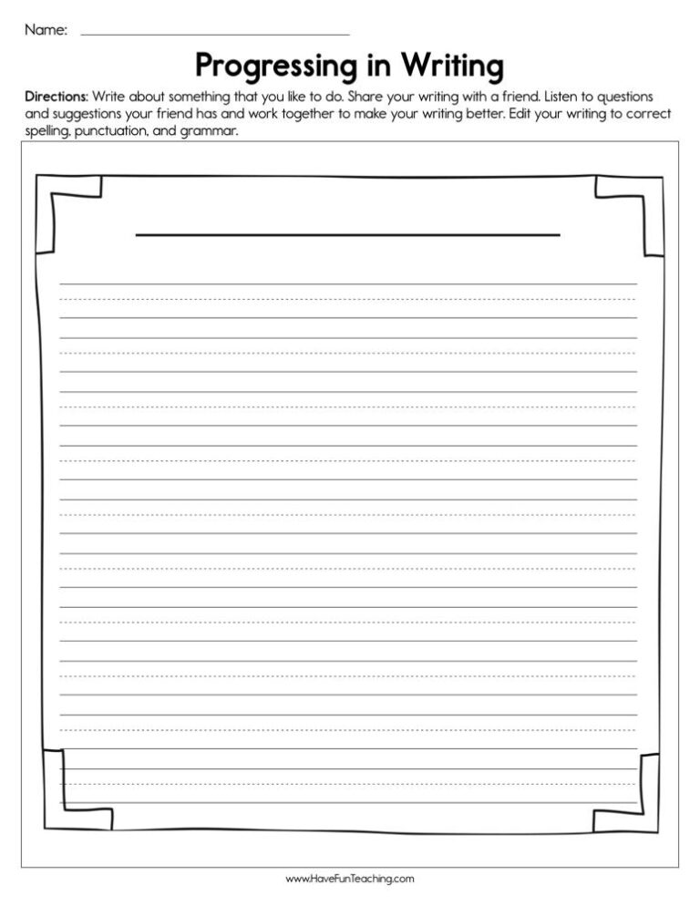 Progressing in Writing Worksheet