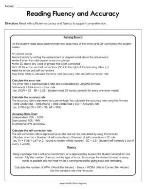 Reading Fluency and Accuracy Worksheet