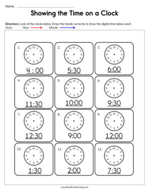 Showing the Time on a Clock Worksheet