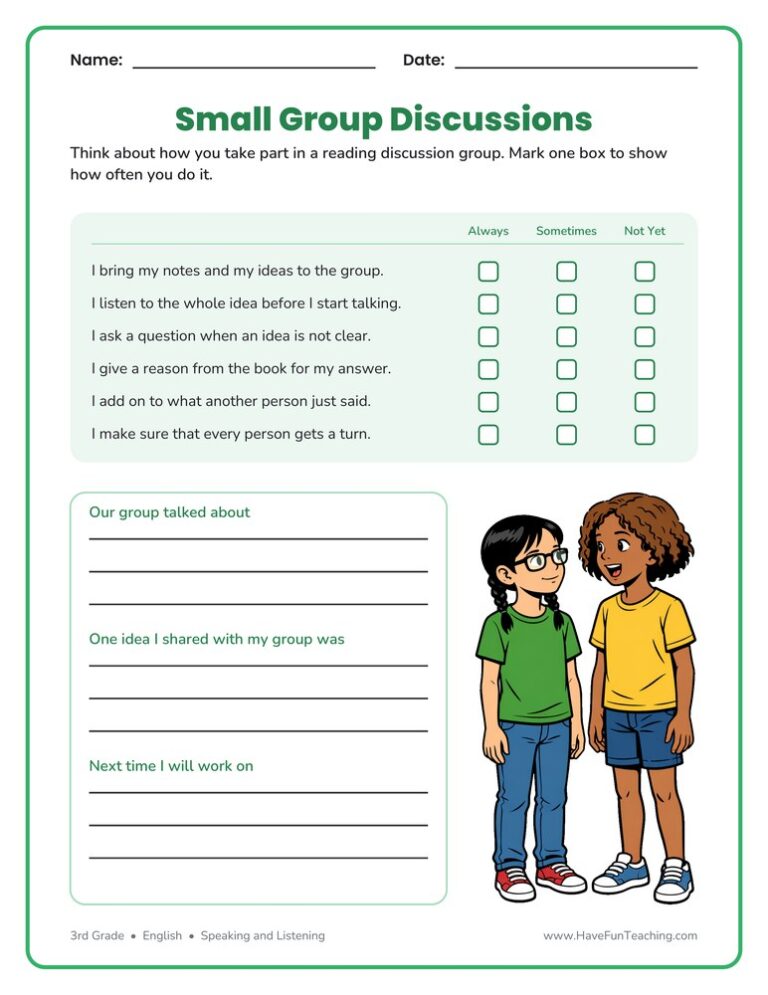 Small Group Discussions Checklist Worksheet