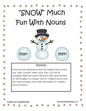 Snow Much Fun With Nouns Regular Irregular Nouns Activity