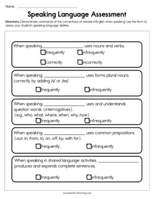 Speaking Language Assessment Worksheet