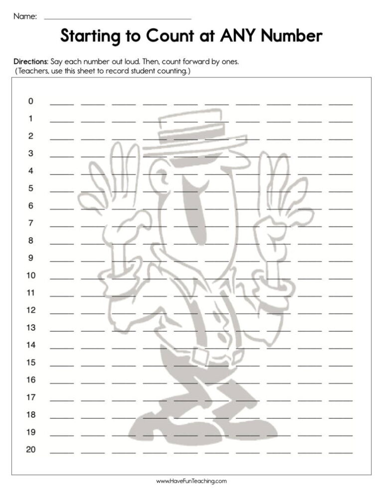 Starting to Count at ANY Number Worksheet