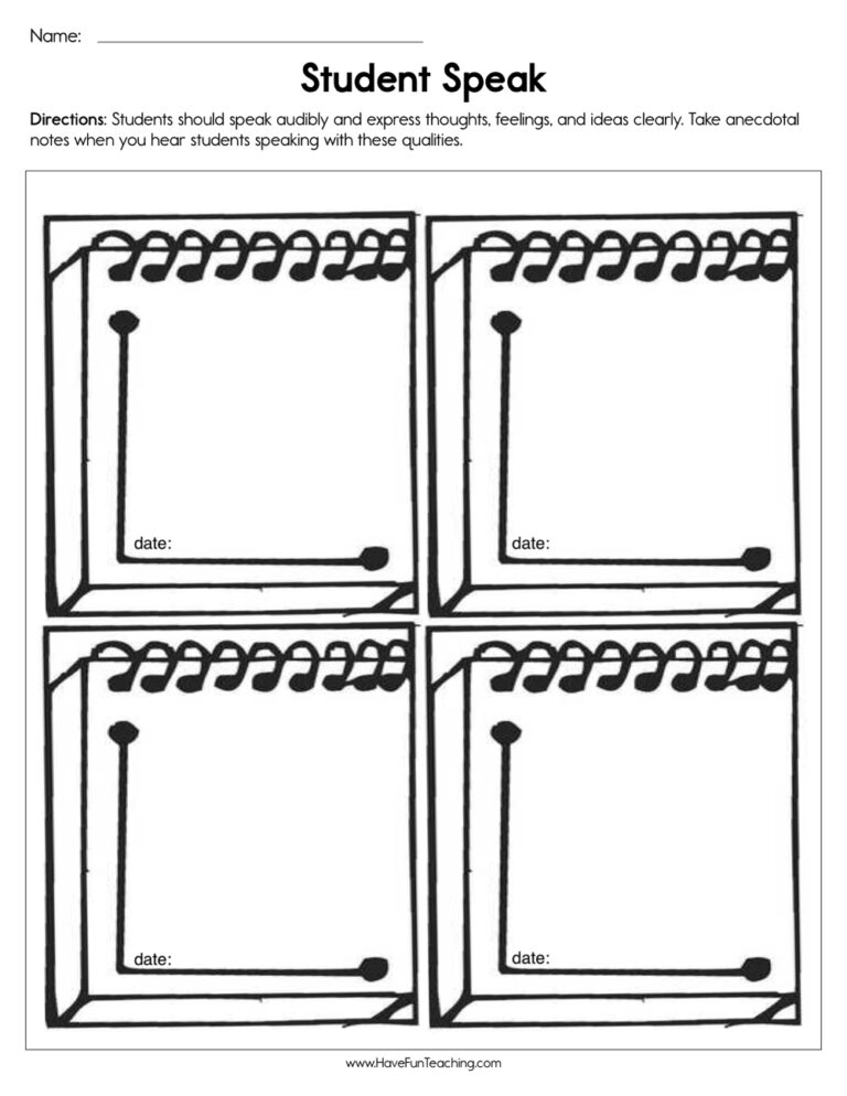 Students Speak Assessment Worksheet