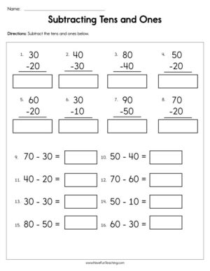 Subtracting Tens and Ones Worksheet