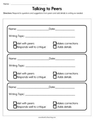 Talking to Peers Assessment Worksheet