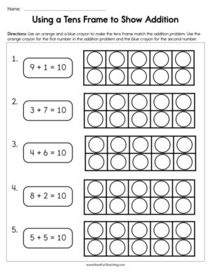 Using a Tens Frame to Show Addition Worksheet