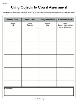 Using Objects to Count Assessment Worksheet