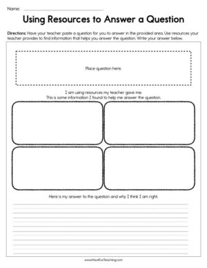 Using Resources to Answer a Question Worksheet