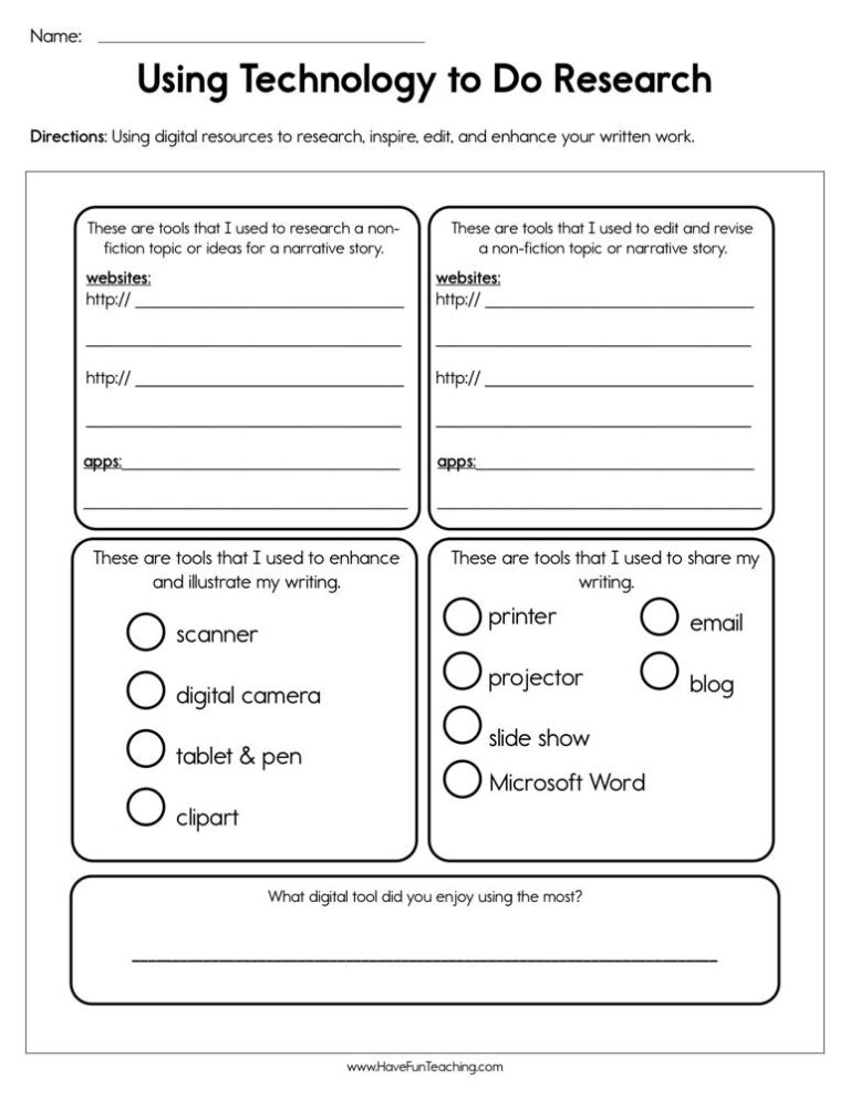 Using Technology to Do Research Worksheet