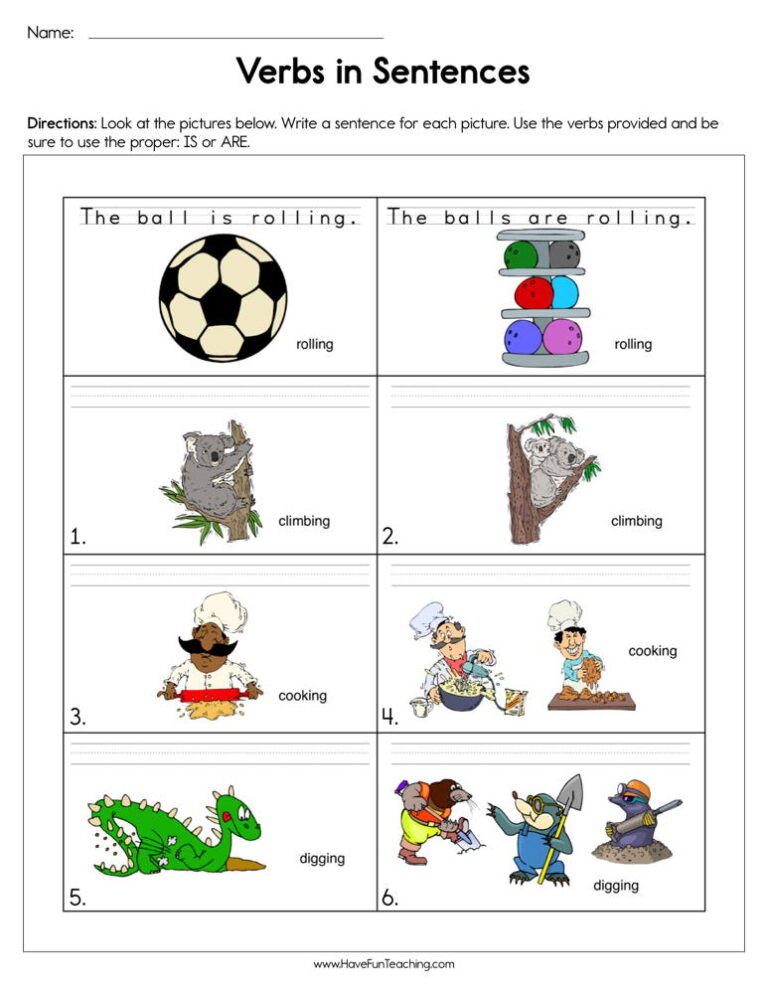 Verbs in Sentences Worksheet