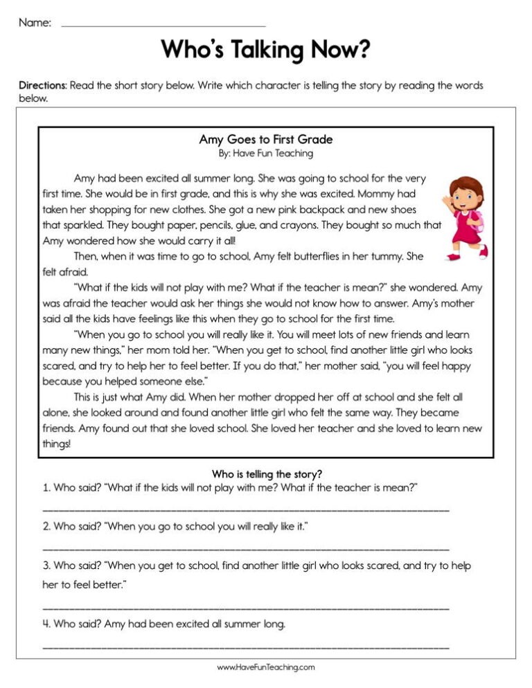 Who's Talking Now Worksheet