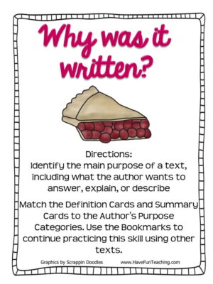Why Was it Written? Author's Purpose Activity