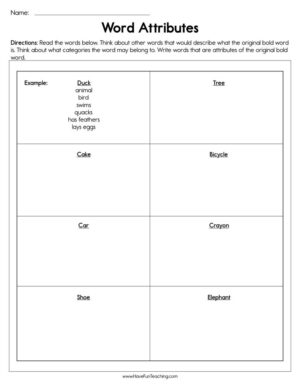 Word Attributes Worksheet
