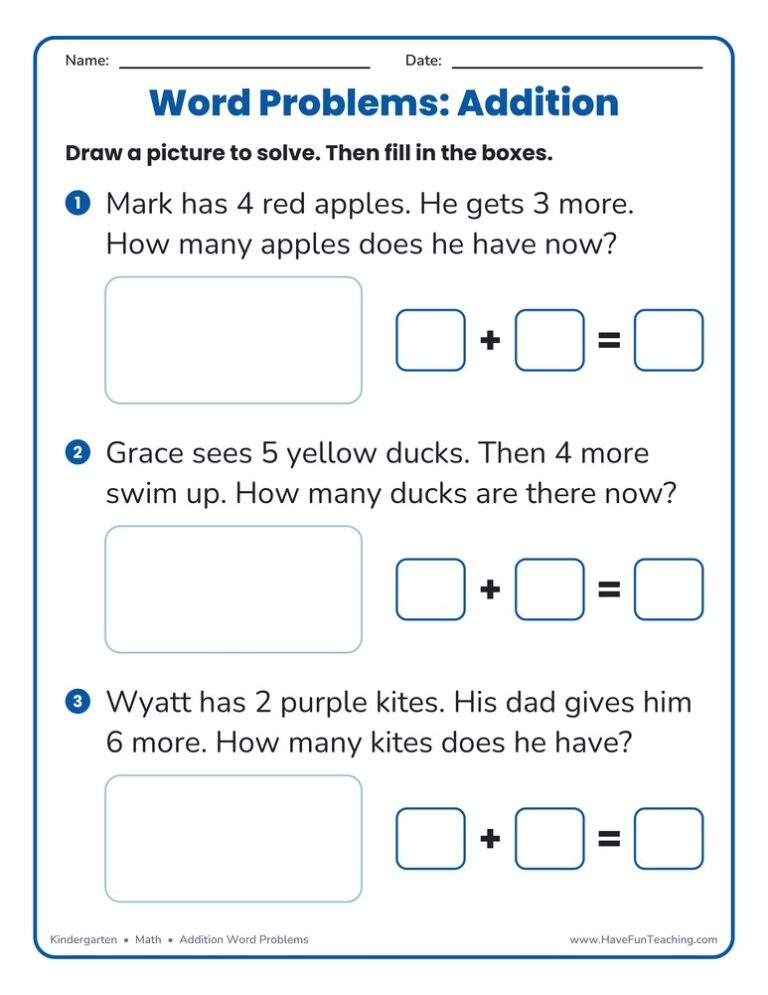 Word Problems Addition Worksheet