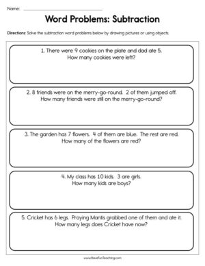 Word Problem Subtraction Worksheet