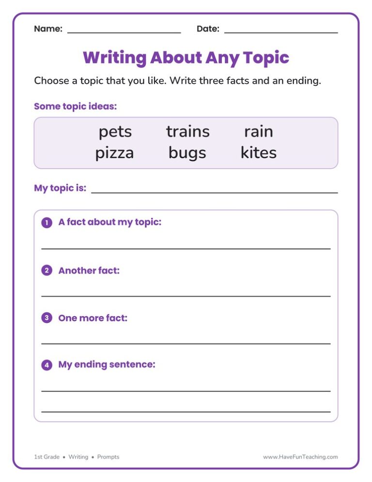 Writing about any Topic Worksheet