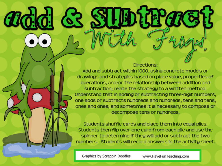 Add and Subtract with Frogs Activity