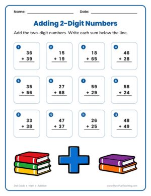 2nd grade adding 2 digit numbers worksheet with regrouping