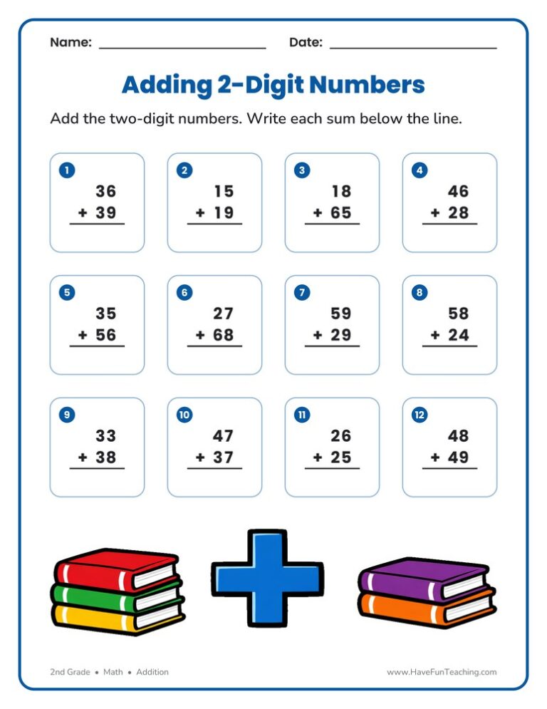 Adding 2 Digit Numbers Worksheet