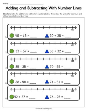 Adding and Subtracting with Number Line Worksheet