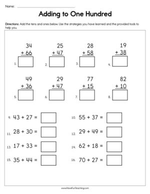Adding to One Hundred Worksheet