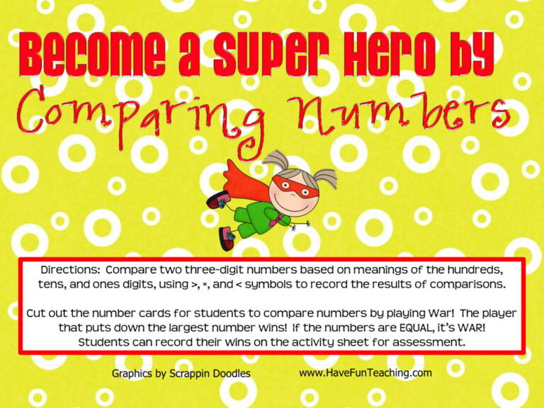 Become a Superhero by Comparing Numbers Activity