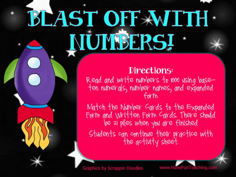 Blast Off With Numbers Base Ten Words Expanded Form Activity