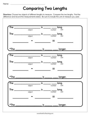 Comparing Two Lengths Worksheet