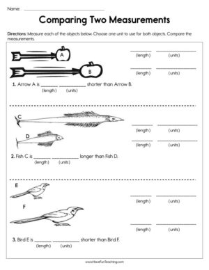 Comparing Two Measurements Worksheet