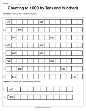 Counting to 1000 by Tens and Hundreds Worksheet