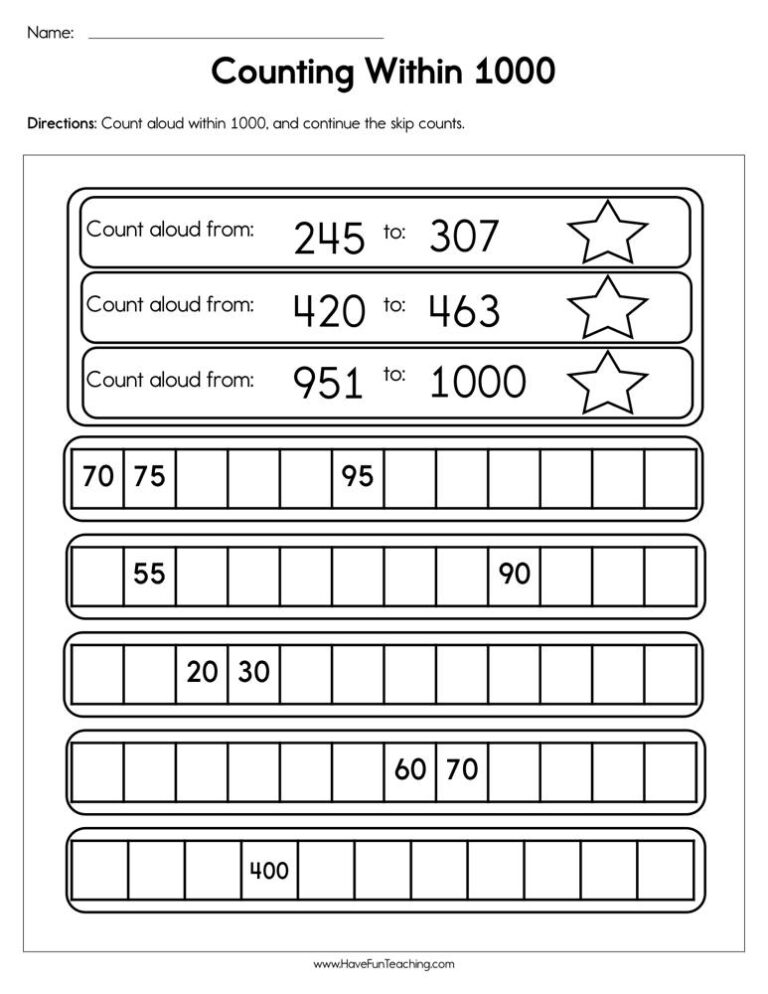 Counting within 1000 Worksheet