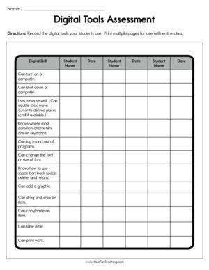 Digital Tools Assessment Worksheet