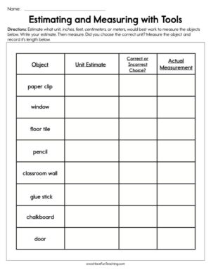 Estimating and Measuring with Tools Worksheet