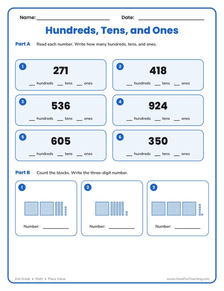 Hundreds Tens and Ones Worksheet