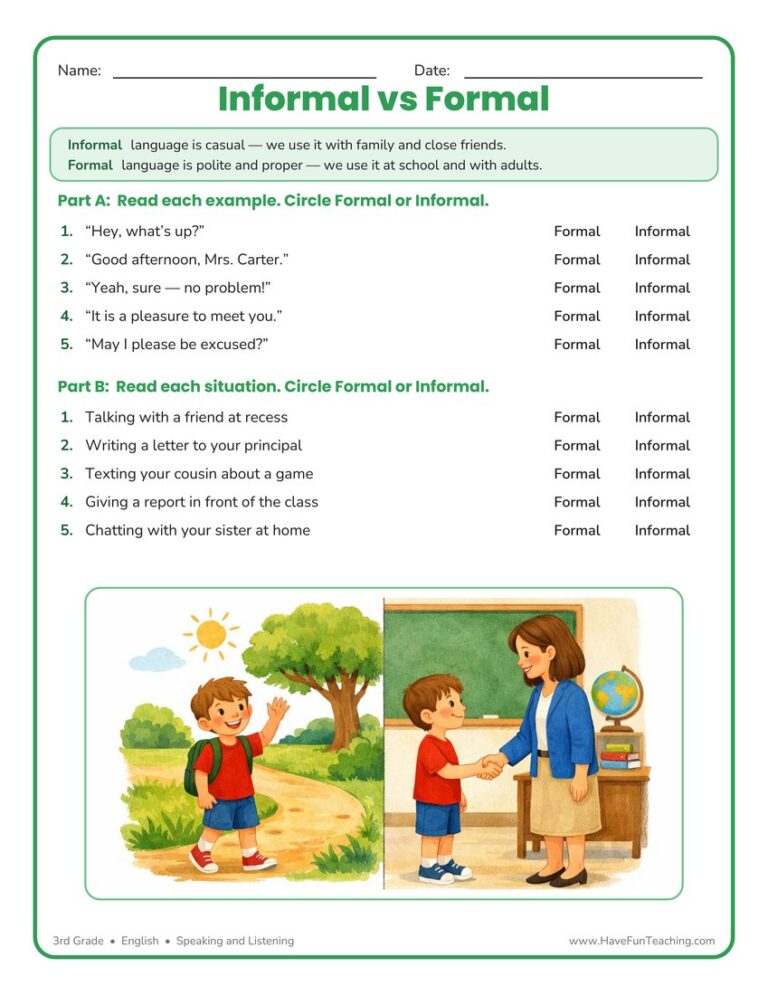 Informal vs Formal Worksheet
