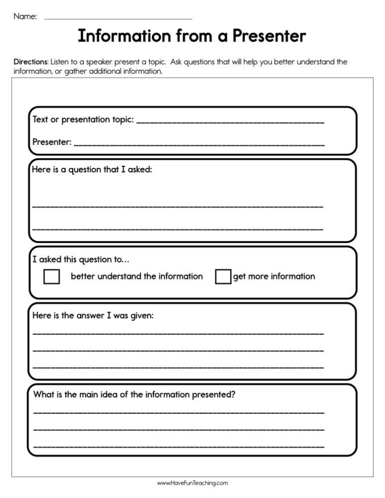 Information From a Presenter Worksheet
