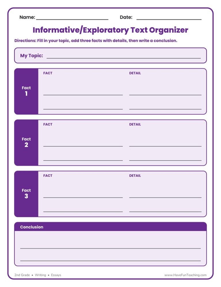 Informative Exploratory Text Organizer Worksheet