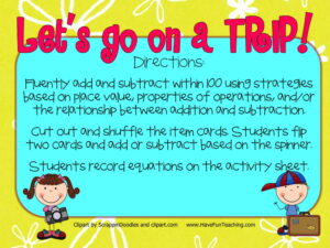 Let's Go on a Trip Addition Subtraction Within 100 Activity