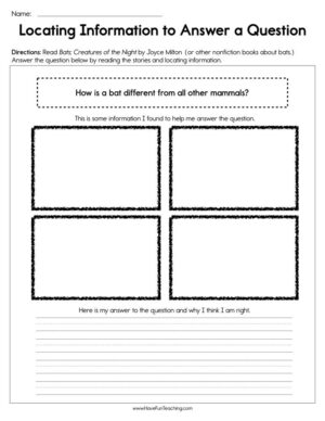 Locating Information to Answer a Question Worksheet