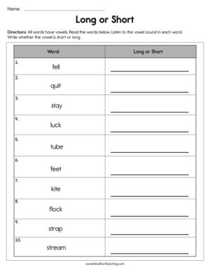 Long or Short Worksheet - Have Fun Teaching